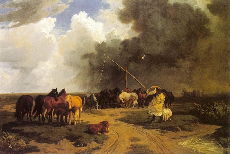 Lotz, Karoly Stud in a Thunderstorm France oil painting art